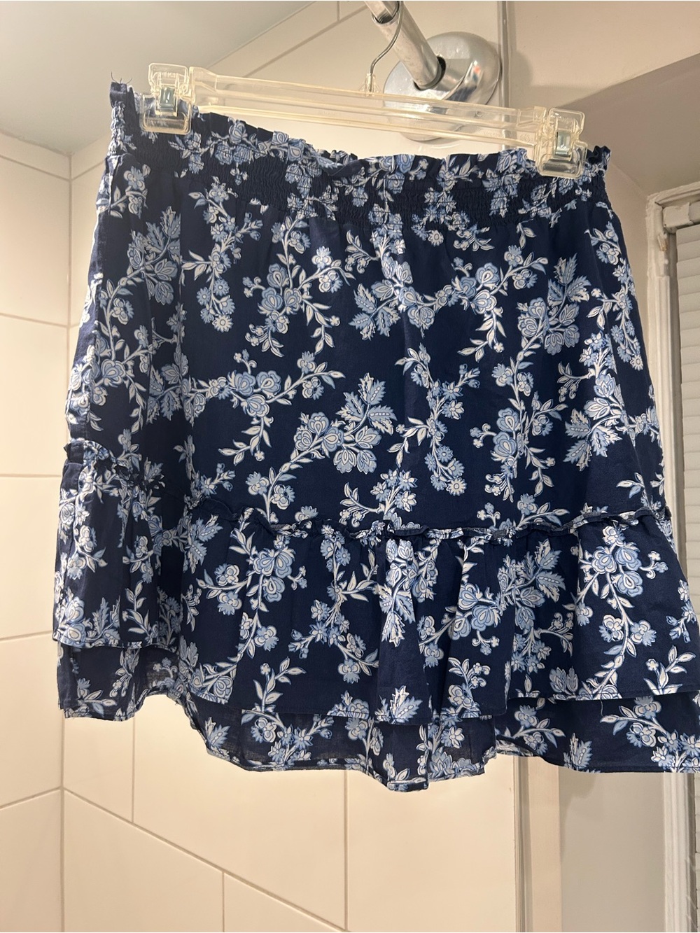 J. Crew Navy and White Floral Tiered Mini Skirt